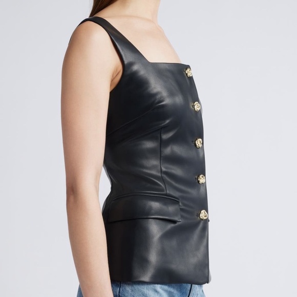 NWT PIXIE MARKET Agatha faux leather vest top in Black w/ golden buttons size XS - Picture 5 of 11